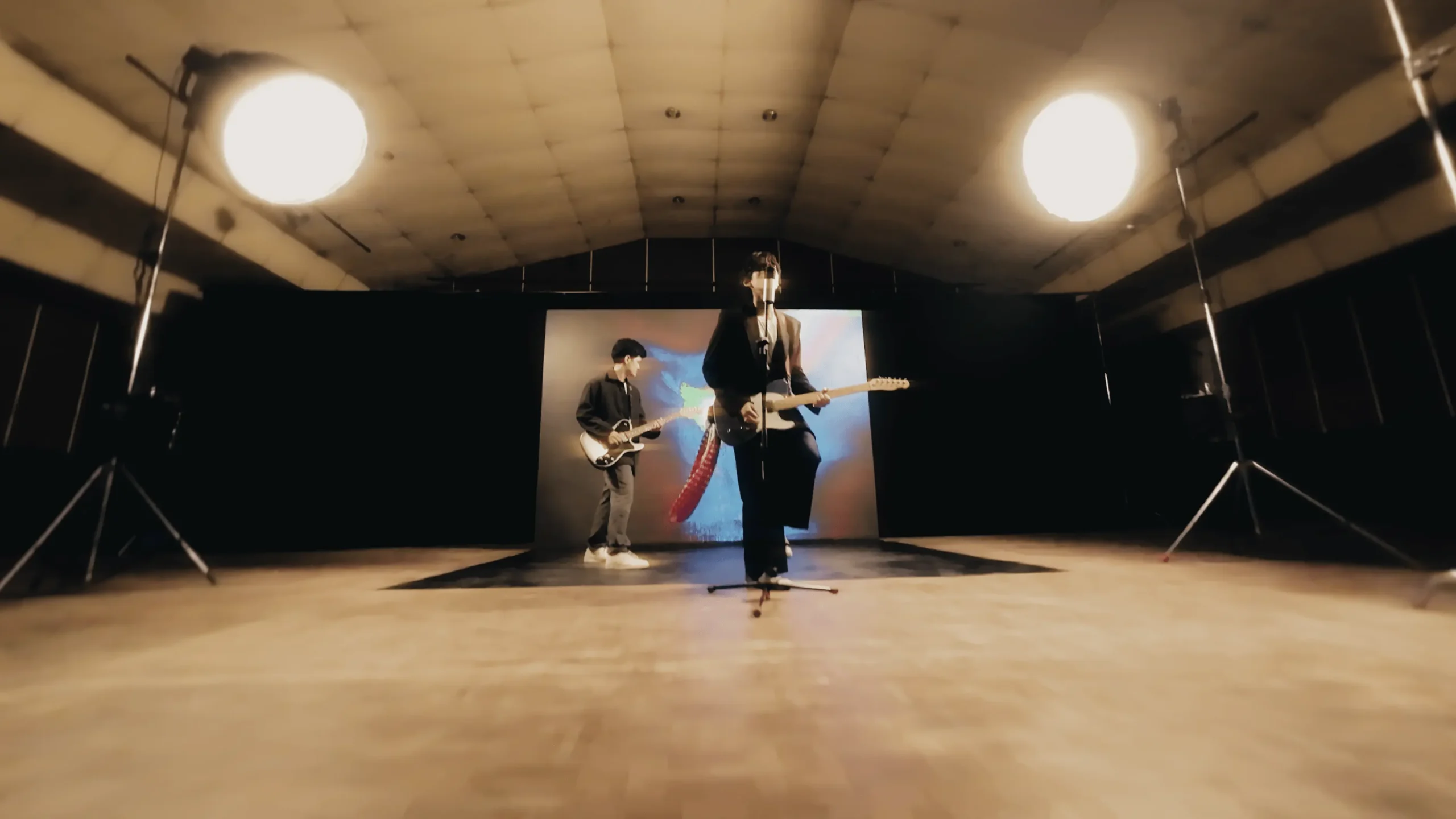 A scene from a music video production, merging melodies with captivating imagery, a specialty of Bali's creative production scene.