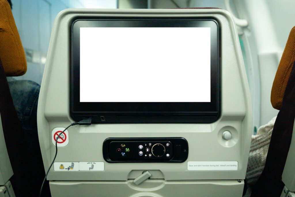 video advertising example on an airplane