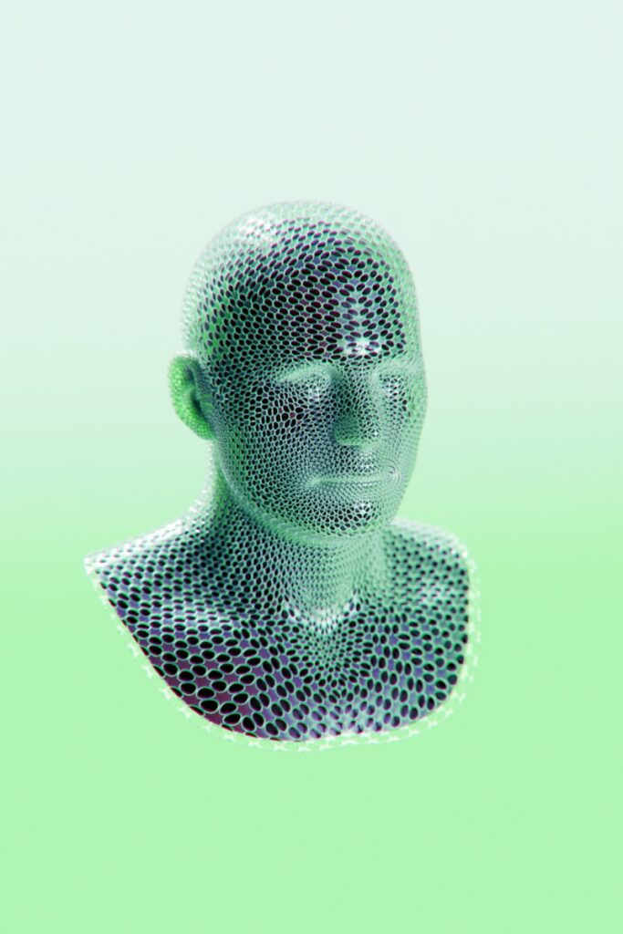 a man's head with a green background