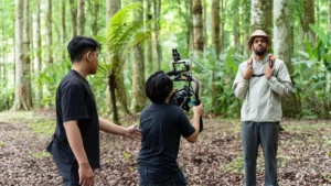 alt="Brand video Bali production for sustainable fashion campaign with cinema camera setup"