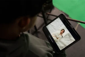 a person watching a marketing video