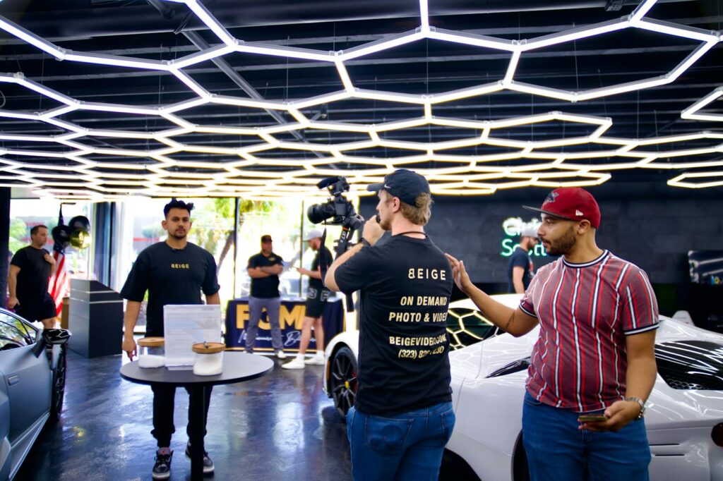Capturing a luxury car video marketing shoot in Los Angeles with a professional crew.