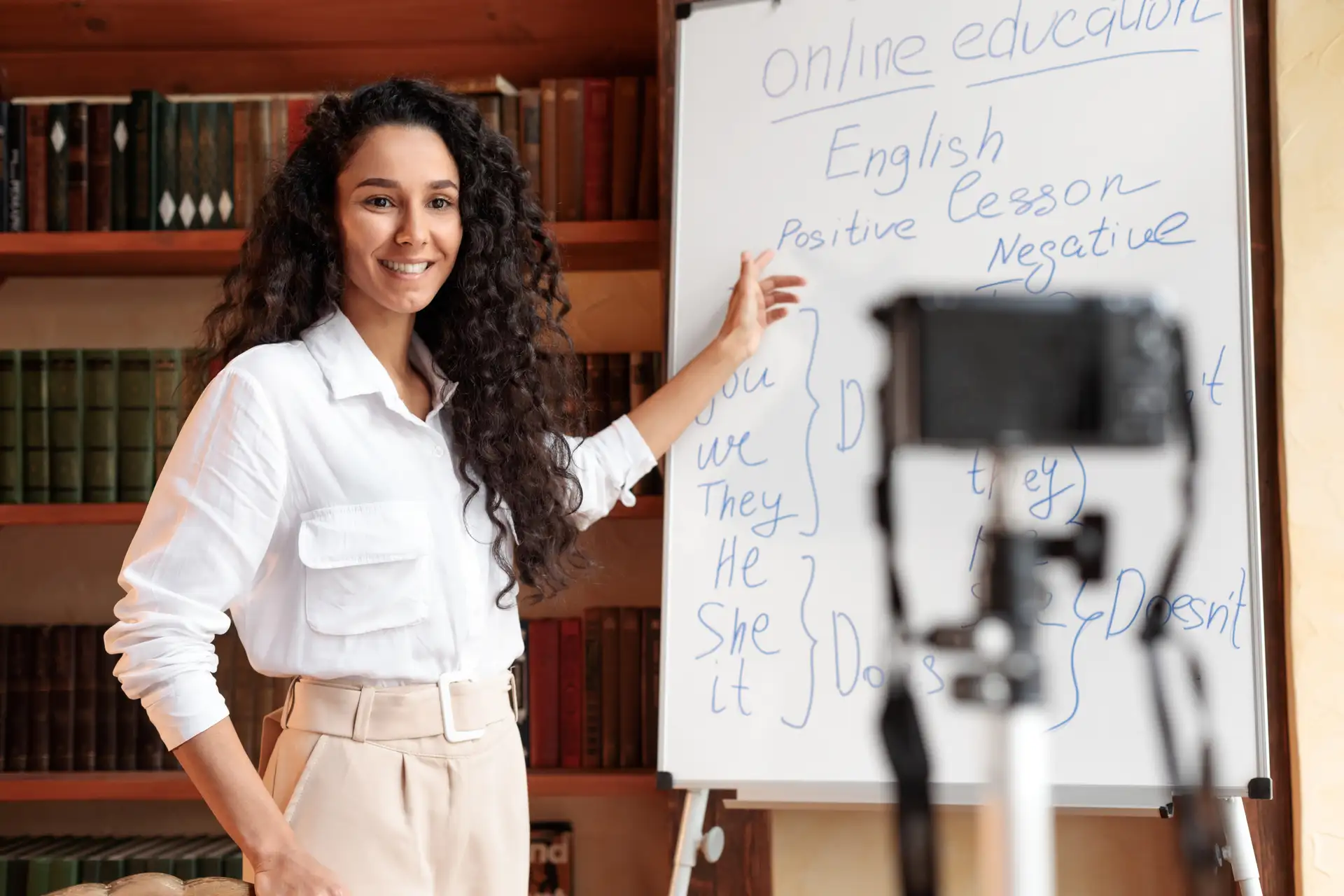 teacher recording educational content for online courses
