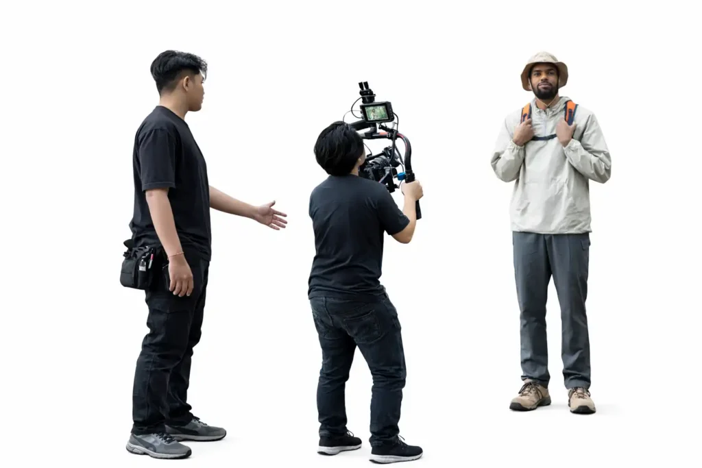 Behind the scenes with SNXP Studio filming talent using a professional camera crew and cinema rig, showcasing real production expertise for commercial and branded content.