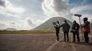 film crew shooting in bromo mountain indoneisa