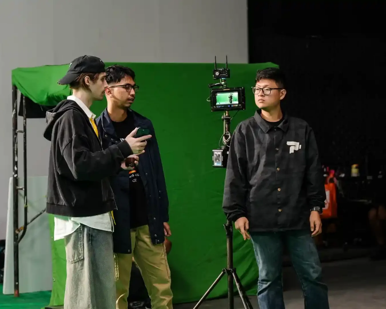 director briefing the talent on a film set